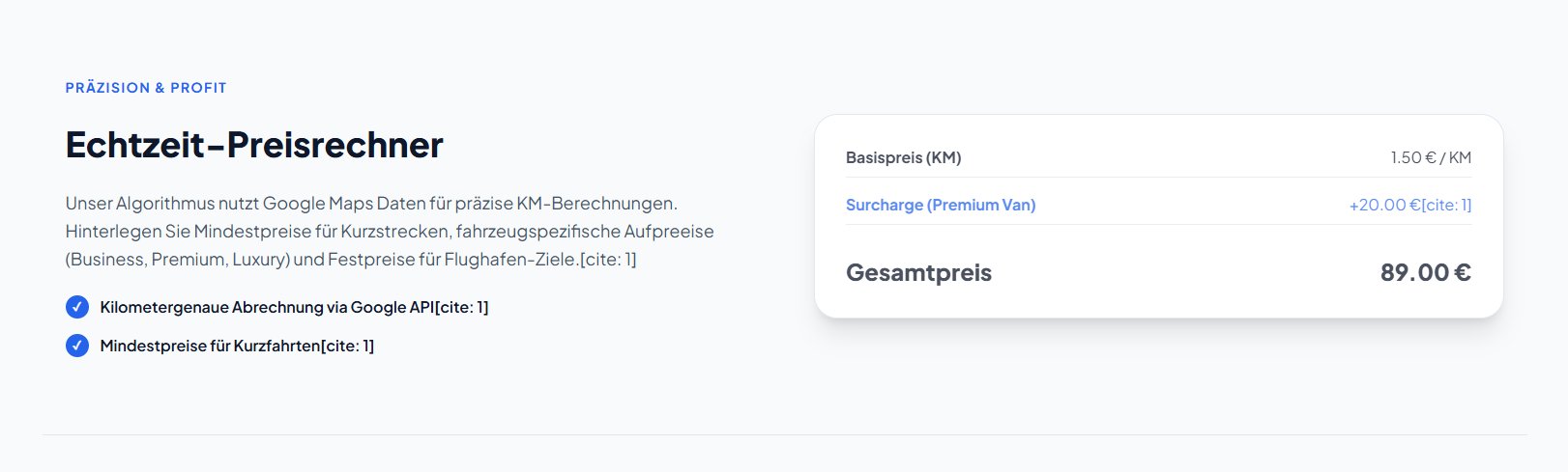 Echtzeit-Preisrechner Screenshot